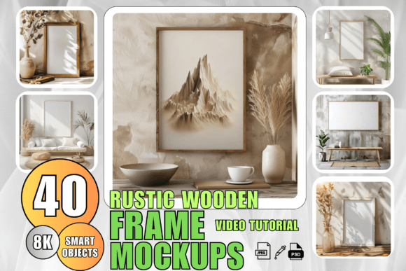 Download 40 Wooden Frame Mockup Bundle PSD Rustic - Frame mockup Collection